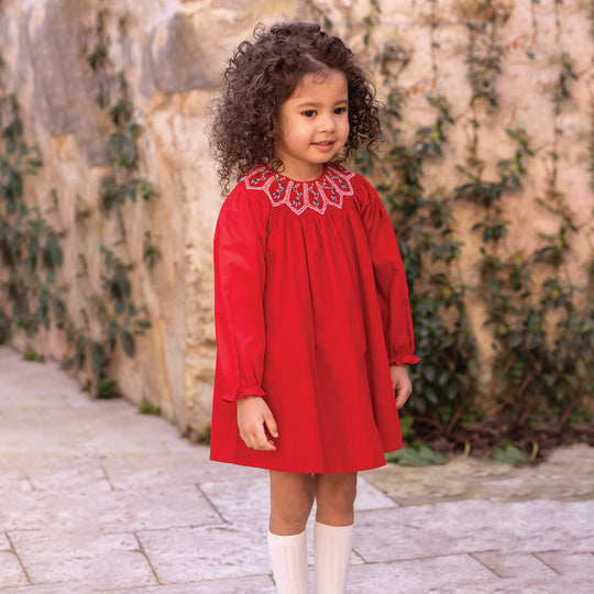 TARTINE ET CHOCOLAT Poinsettia Baby Dress - Cerise
