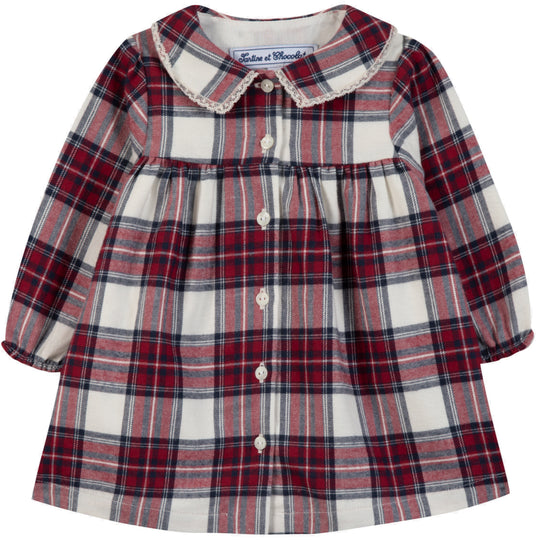 TARTINE ET CHOCOLAT Cozy Plaid Baby Dress - Nacre