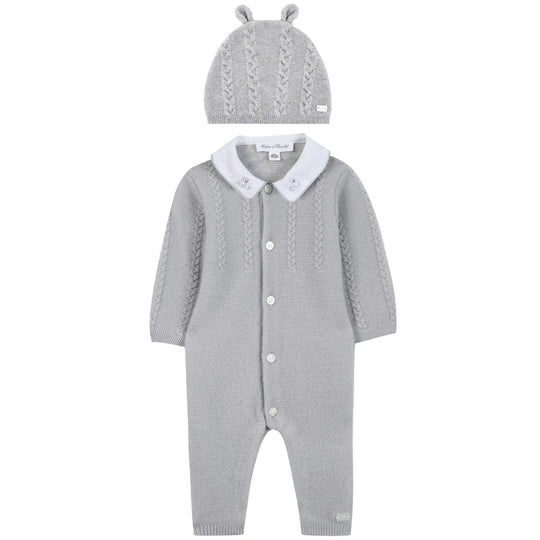 TARTINE ET CHOCOLAT Polar Knit Jumpsuit & Hat - Grey