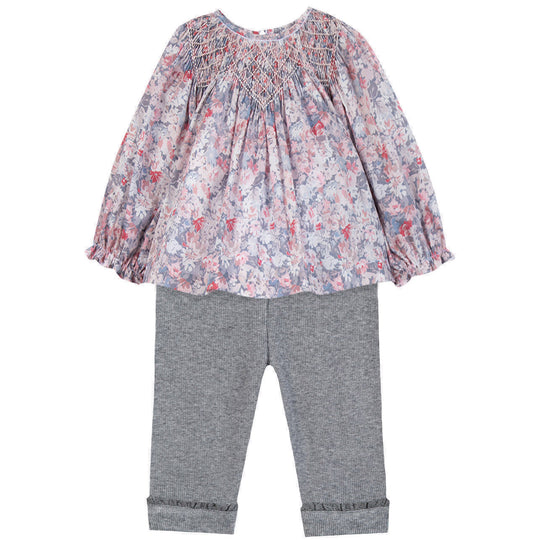 TARTINE ET CHOCOLAT Liberty Blouse Baby Set - Gris Moyen Chiné