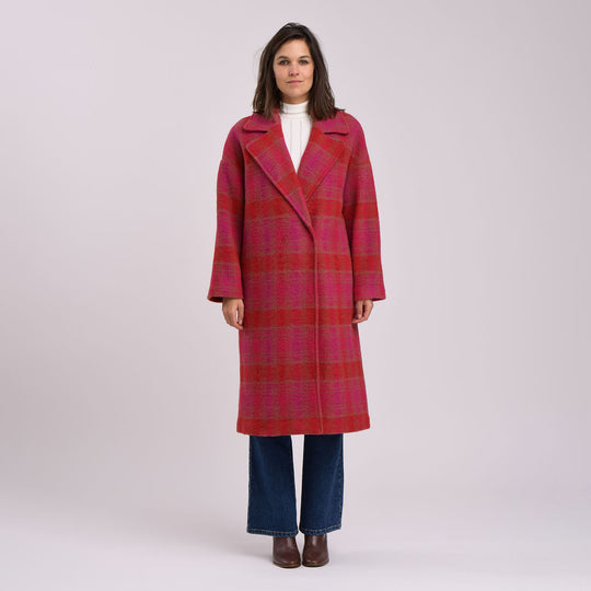 LA FÉE MARABOUTÉE Zobogan Poppy Plaid Coat - Rouge/Rose