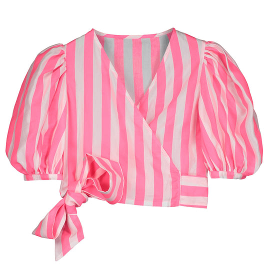 LITTLE CREATIVE FACTORY Carousel Wrap Top - White & Neon Pink