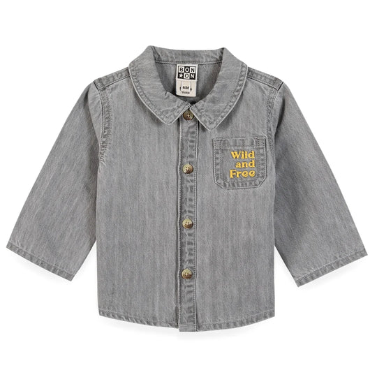 BONTON Soft Grey Embroidered Pan Baby Shirt