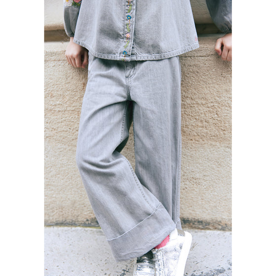 Soft Grey Embroidered Janot Pants