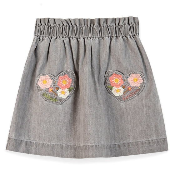 Soft Grey Embroidered Douchka Skirt