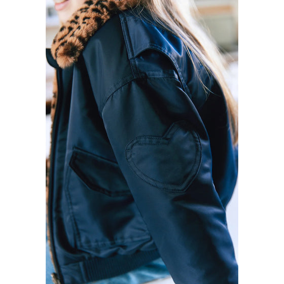 Joyce Leopard-Colalr Bomber Jacket