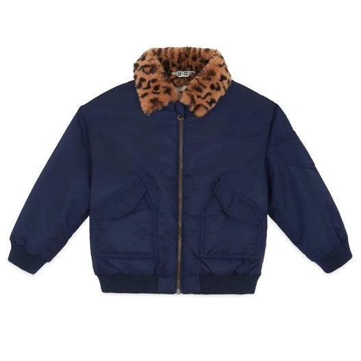 BONTON Joyce Leopard-Colalr Bomber Jacket