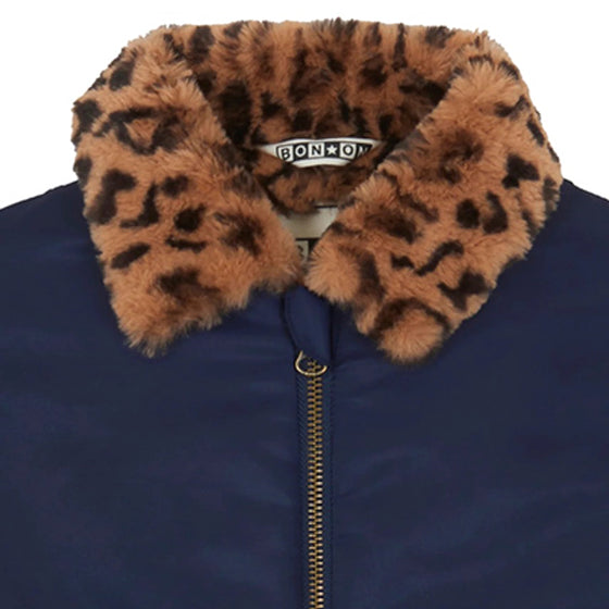 Joyce Leopard-Colalr Bomber Jacket