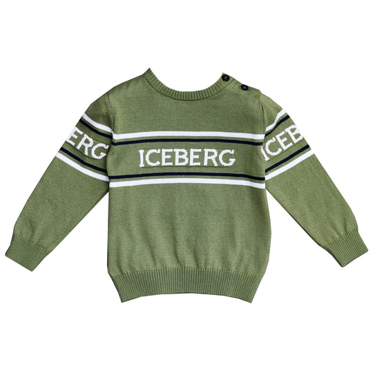 ICEBERG Logo Stripe Cotton Sweater - Green