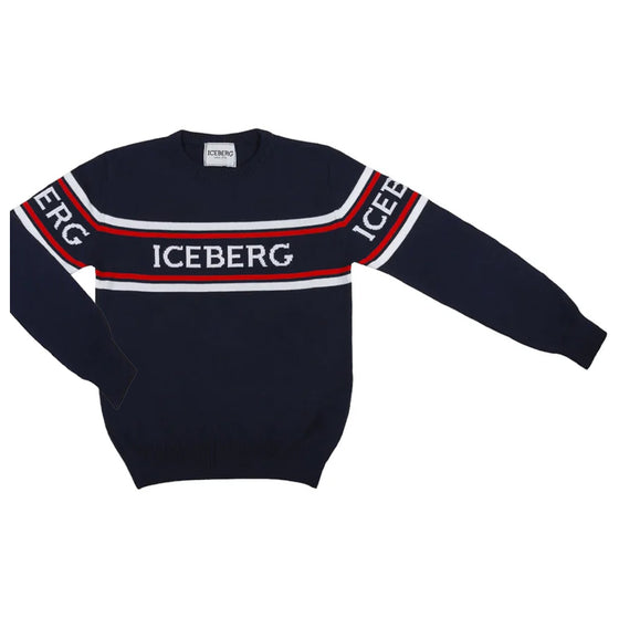 Logo Stripe Cotton Sweater - Navy - FINAL SALE