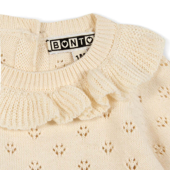 Ruffled Knit Cotton Baby Set - Cream