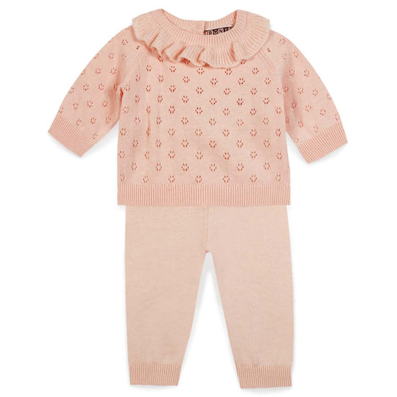 Ruffled Knit Cotton Baby Set - Pink Shell