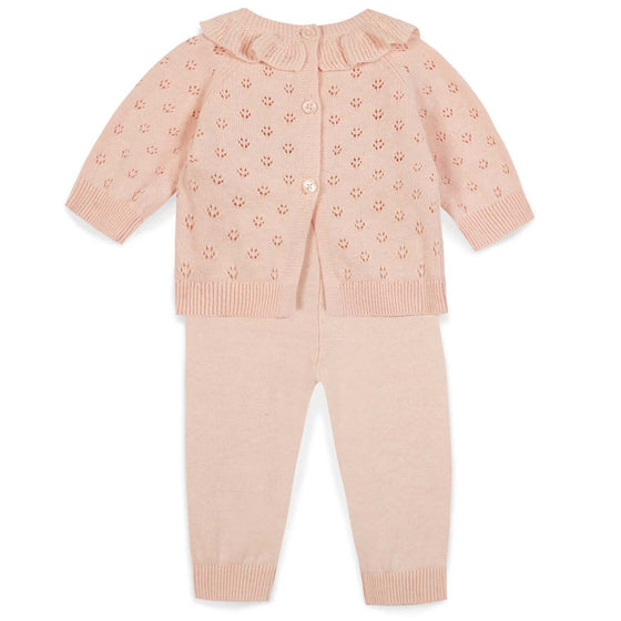 Ruffled Knit Cotton Baby Set - Pink Shell