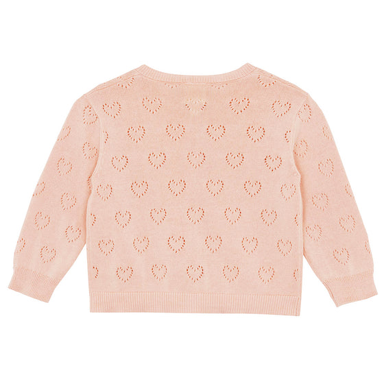 Openwork Heart Knit Baby Cardigan - Pink Shell