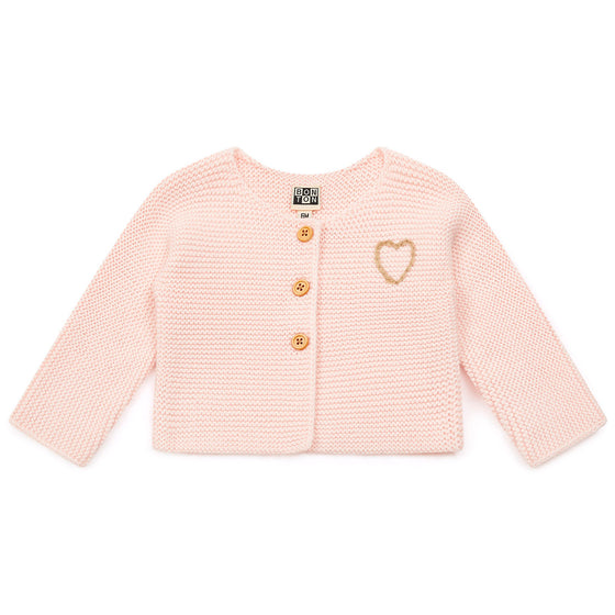 Timousse Heart Knit Baby Cardigan, Pink  - FINALSALE