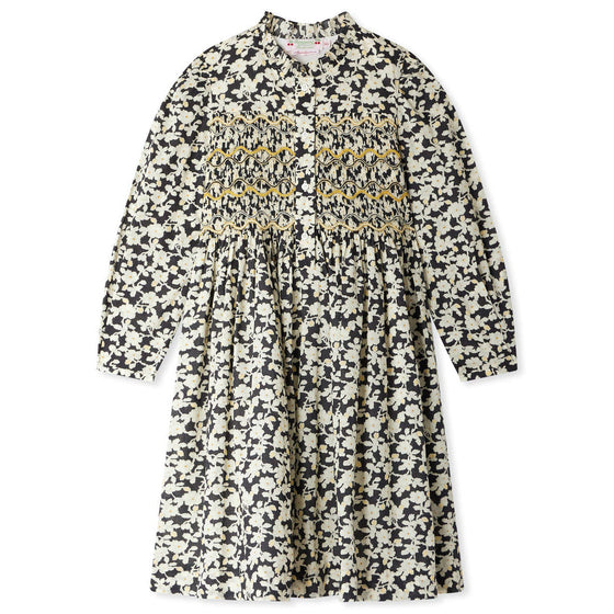 Bonpoint - Juliane Smocked and Embroidered Dress in Liberty Fabric in Organic Cotton - Black - Girl 10Y Bonpoint - Juliane Smocked and Embroidered Dress in Liberty Fabric in Organic Cotton - Black - Girl 10Y