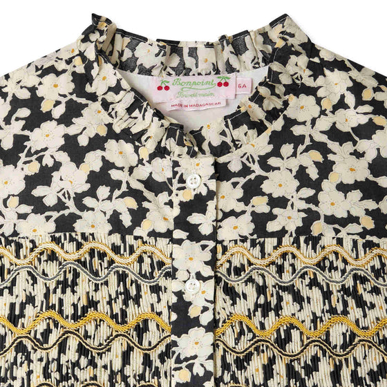 Bonpoint - Juliane Smocked and Embroidered Dress in Liberty Fabric in Organic Cotton - Black - Girl 10Y Bonpoint - Juliane Smocked and Embroidered Dress in Liberty Fabric in Organic Cotton - Black - Girl 10Y
