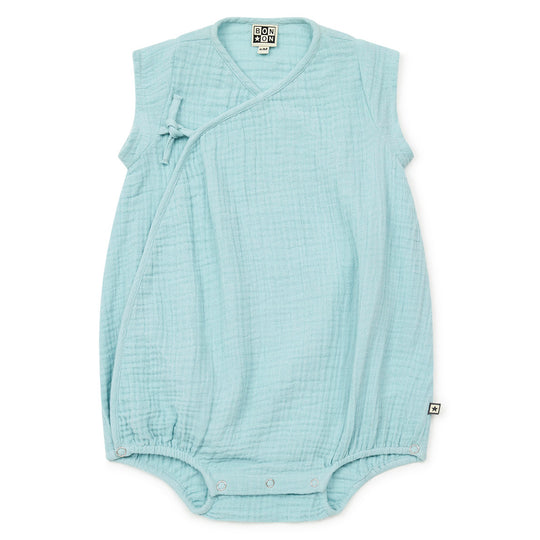 BONTON Organic Cotton Kimono Romper - Blue