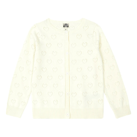 Openwork Hearts Knit Cardigan - Cream