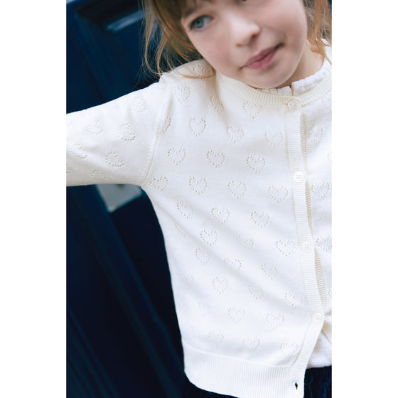 Openwork Hearts Knit Cardigan - Cream