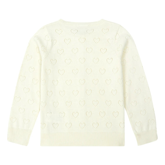 Openwork Hearts Knit Cardigan - Cream