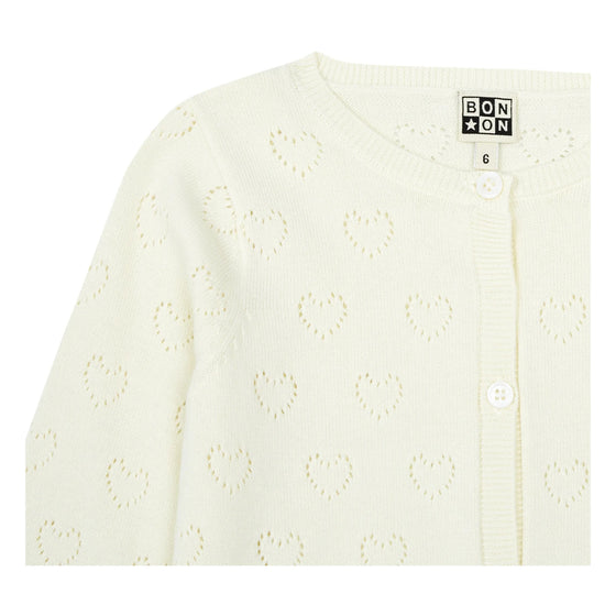 Openwork Hearts Knit Cardigan - Cream