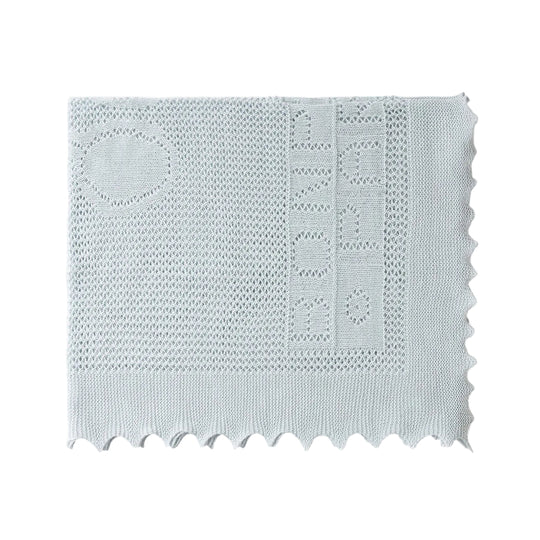 BONPOINT Embroidered Knit Blanket - Bleu Gris