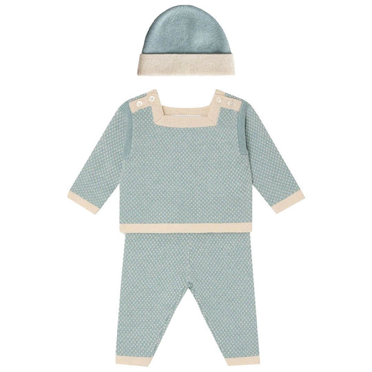 BONPOINT Joe Knit Baby Set With Beanie - Bleu