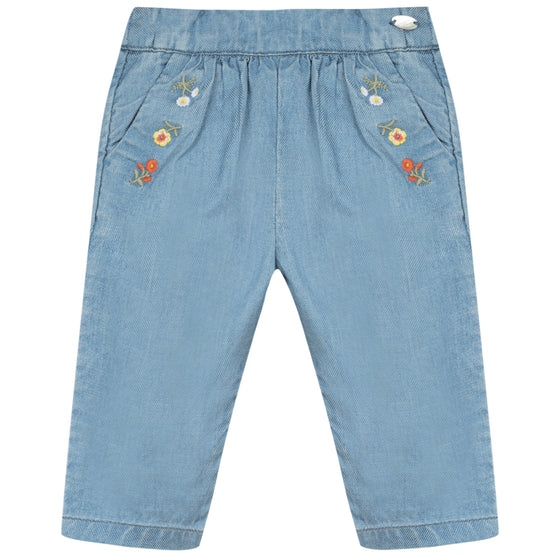 Floral Embroidered Chambray Baby Pants