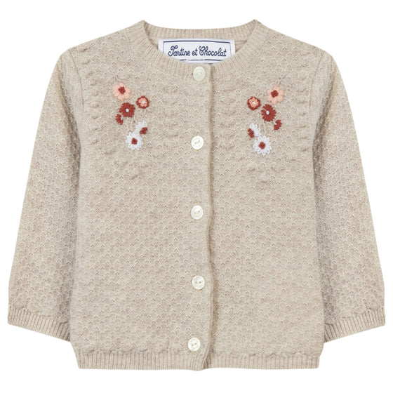 Vintage Rose Embroidered Baby Cardigan