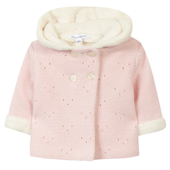 TARTINE ET CHOCOLAT Faux-Fur Lined Knit Jacket, Pink