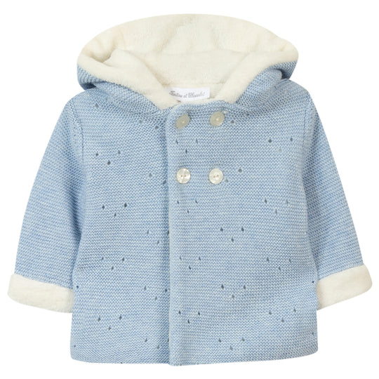 TARTINE ET CHOCOLAT Faux-Fur Lined Knit Jacket, Blue