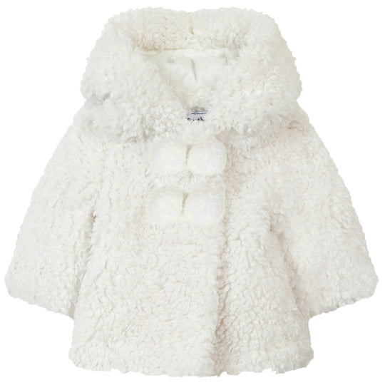 TARTINE ET CHOCOLAT Faux Fur Hooded Baby Coat, White