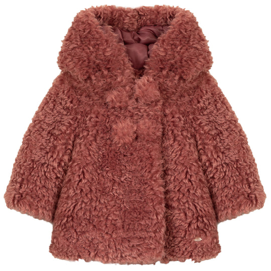 TARTINE ET CHOCOLAT Faux Fur Hooded Baby Coat, Dusty Pink