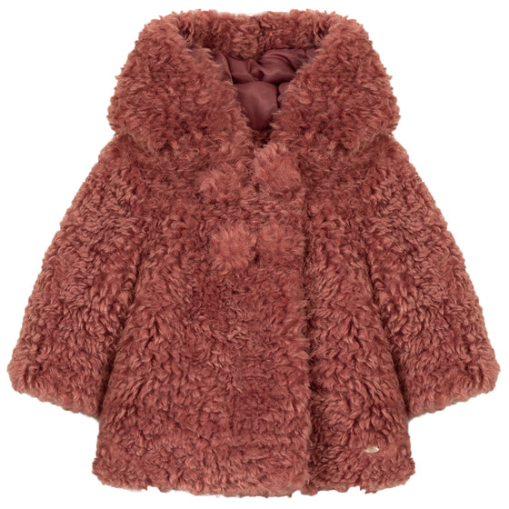 Faux Fur Hooded Baby Coat, Dusty Pink