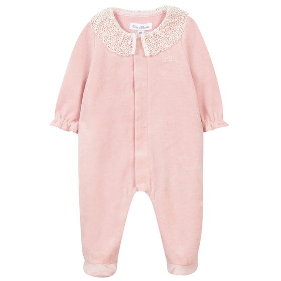 Lace Collar Footed Pajamas - Pink