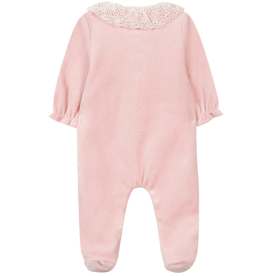 Lace Collar Footed Pajamas - Pink