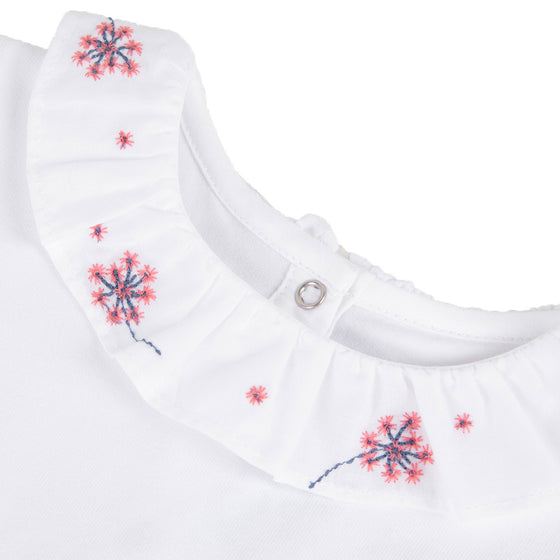 Embroidered Ruffle Collar Bodysuit - Pink