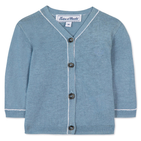 Classic Contrast-Piping Baby Cardigan