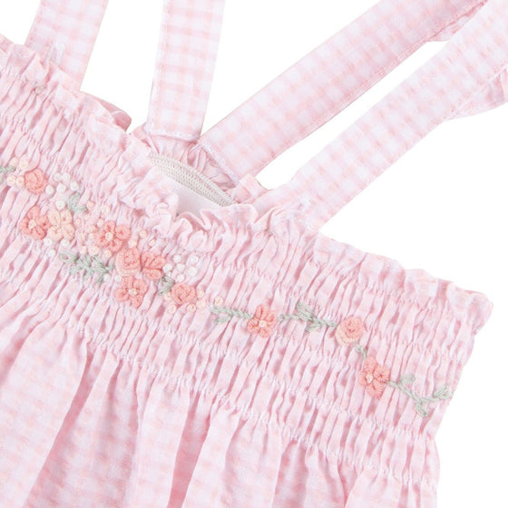 Sweet Embroidered Gingham Romper