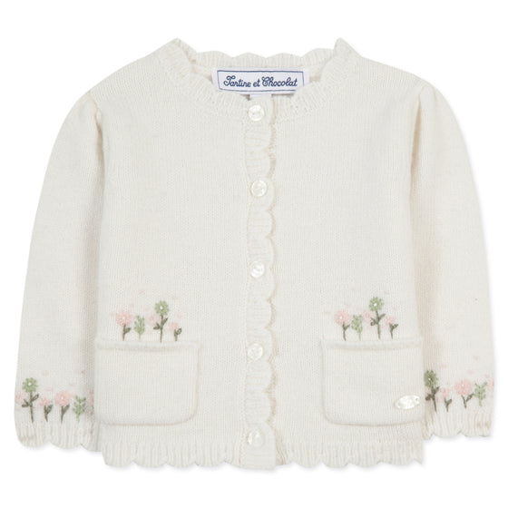 Pocket Petals Baby Cardigan - White