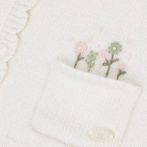 Pocket Petals Baby Cardigan - White