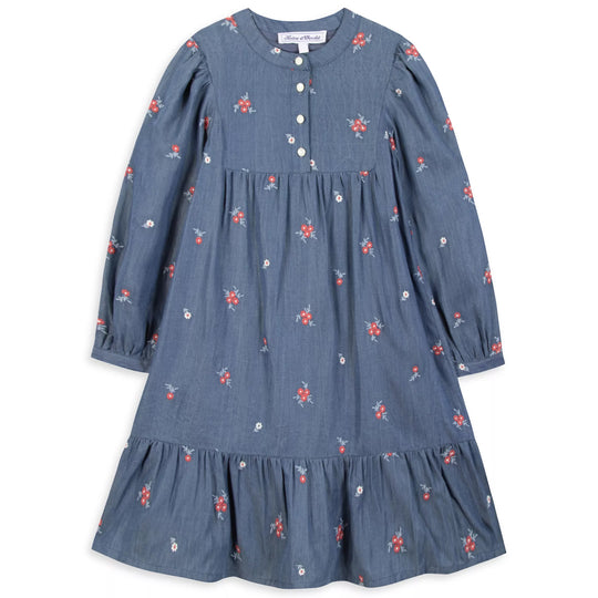 TARTINE ET CHOCOLAT Soft Chambray Floral Midi Dress
