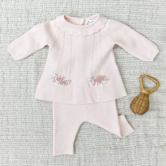 Ruffle-Collar Embroidered Baby Set