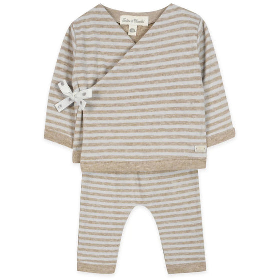 Heathered Sand Kimono-Wrap Baby Set