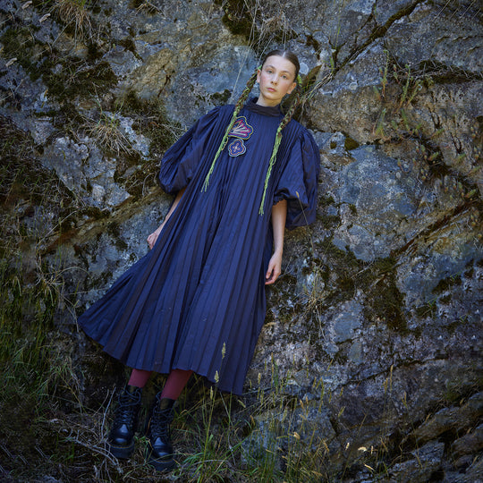 TIA CIBANI Harriet Pleated Frock + Night Bloom Brooches