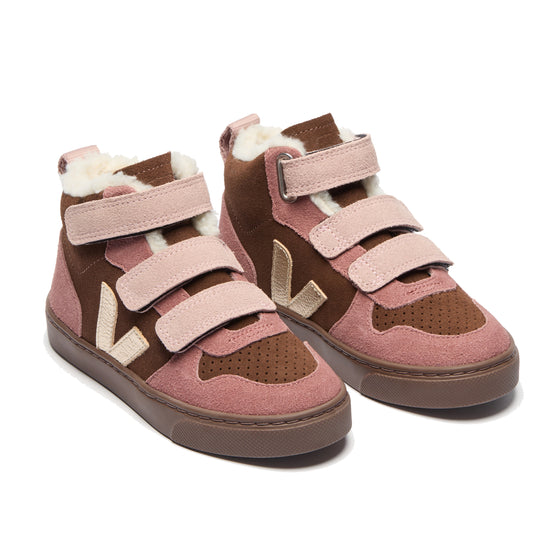 VEJA V-10 Winter Fleece Suede Sneakers - Walnut Bark