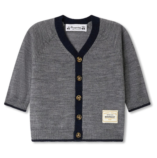 BONPOINT Teotim Baby Cardigan - Grey Melange