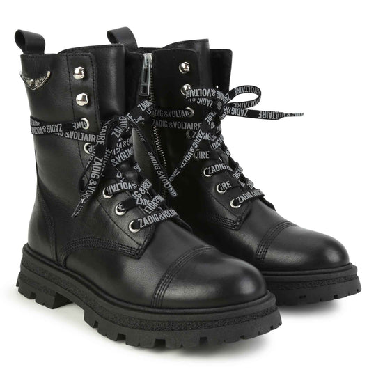ZADIG & VOLTAIRE Logo-Print Laces Leather Combat Boots