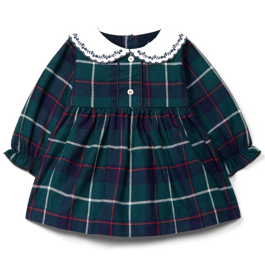 LARANJINHA Evergreen Checked Baby Dress - Navy Blue